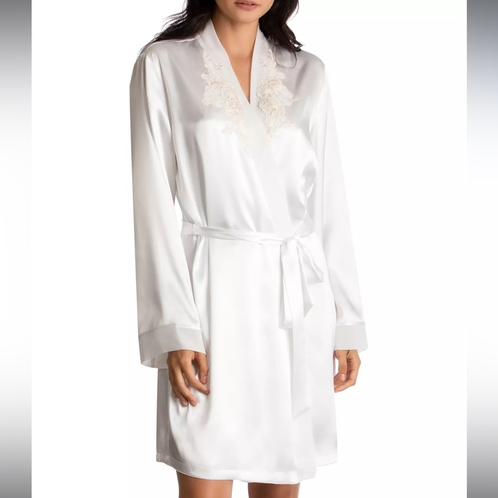 LINEA DONATELLA Sonya Embellished Satin Bridal Wrap Robe - White